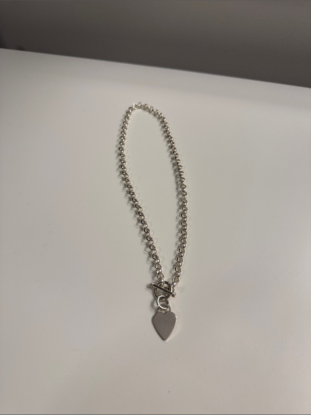 Classic Silver Heart Pendant Necklace with Toggle Clasp